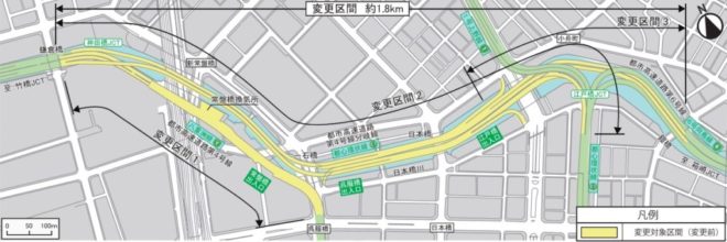 図５．首都高速道路現況平面図：日本橋周辺