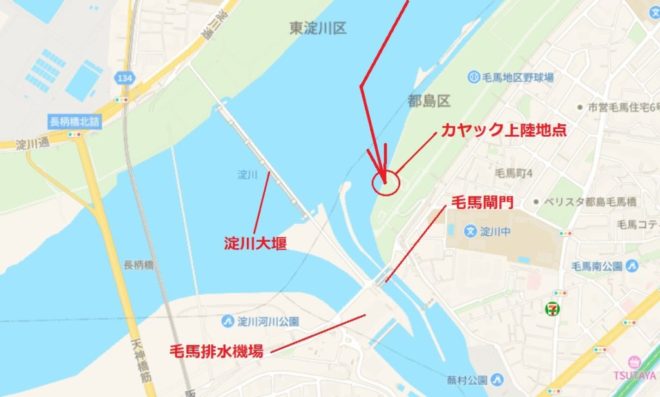 図４．前回の上陸地点：淀川大堰