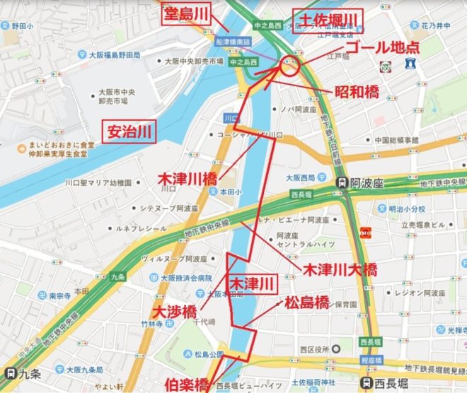 図４．木津川ウォーキング：伯楽橋→昭和橋