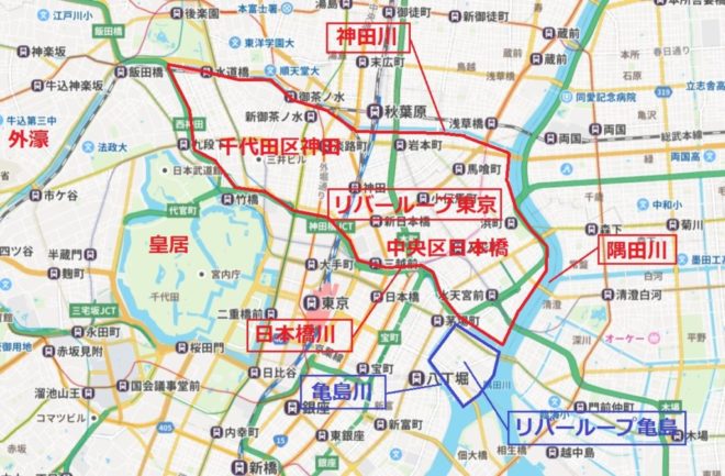 「リバーループ東京」と「リバーループ亀島」の位置図